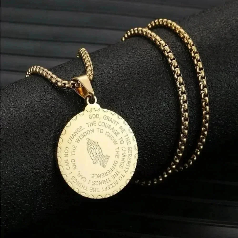 Gold Serenity Prayer Pendant Necklace